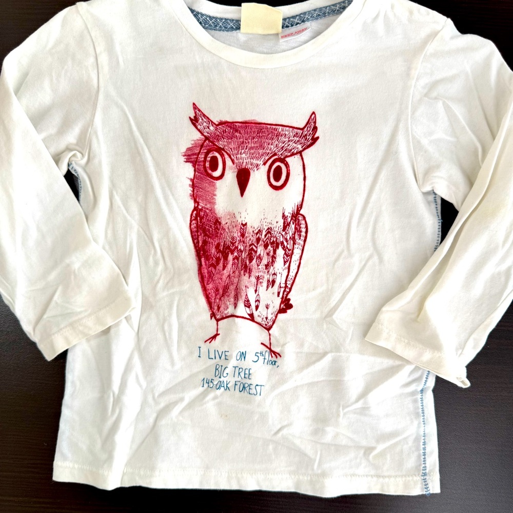 Zara White and Red Long Sleeve Owl Tee